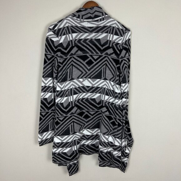 Cable & Gauge Cardigan Sweater Womens Medium Black Gray Aztec Open Front Draped - Picture 5 of 11